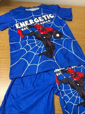 Boys Blue Spider Web Graphic Shorts & Tee Set
